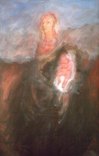 Dame avec enfant - acrylique sur toile 124 X 204 cm 2001