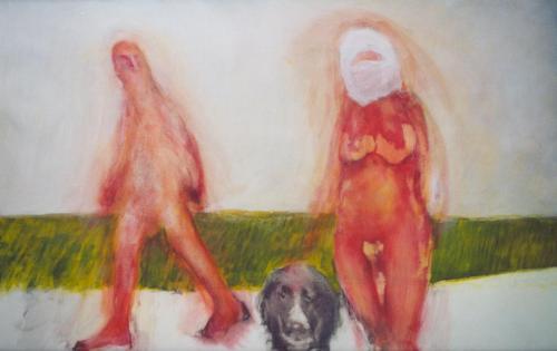 Deux figures avec chien - acrylique sur toile 125 X 206 cm 2001