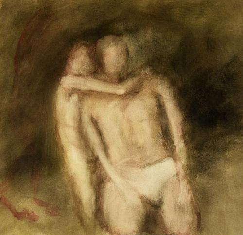 Deux figures embrassées - acrylique sur papier 2005