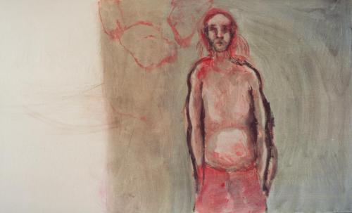 Homme contre un mur - acrylique sur toile 121 X 205 cm 2001