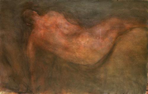 Homme couché acrylique sur toile 96 X 150 cm 2003