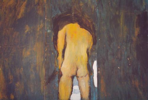 Homme de dos- acrylique sur papier tapisserie 159 X 110 cm 2001