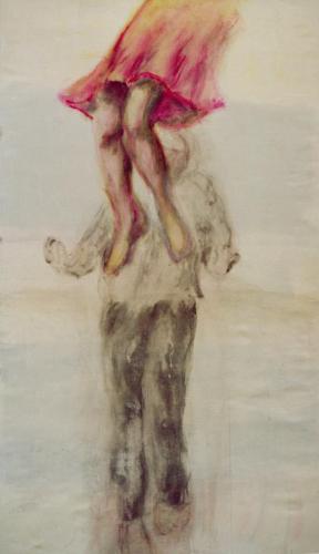 Homme réceptionnant une femme - acrylique sur toile 118 X 207 cm 2001