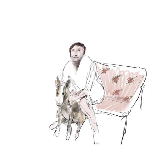 Femme avec un chien - création numérique 2022