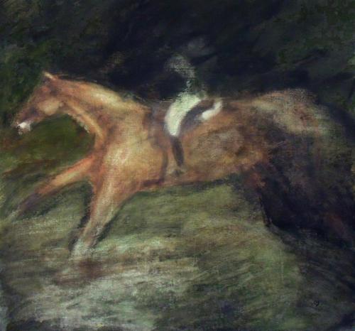 Cheval franchissant une haie - acrylique sur toile 100 X 94 cm 2012