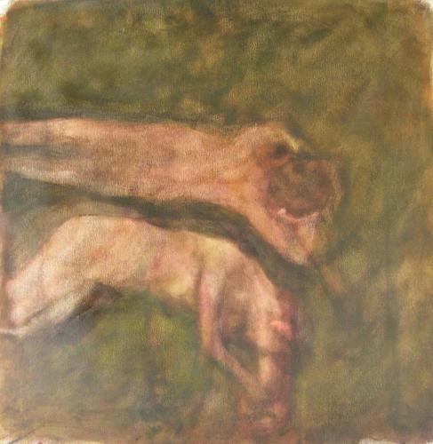 Deux personnages dans l'herbe - acrylique sur toile 101 X 99 cm 2006