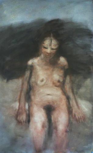 Femme sur fond bleu - acrylique sur toile 83 X 131 cm 2008