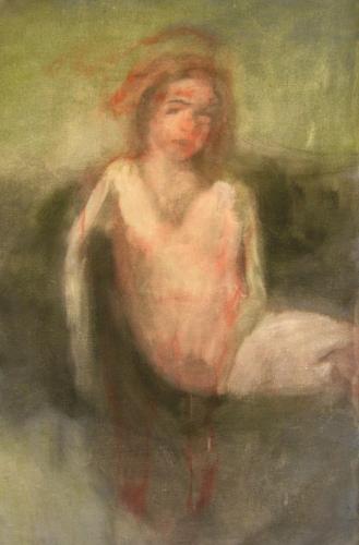 Jeune femme sur fond vert - acrylique sur toile 2008