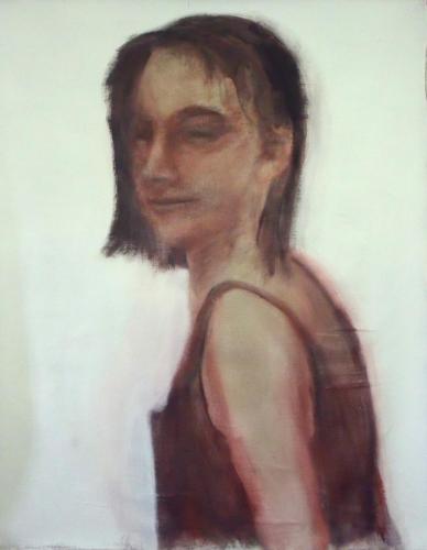 Jeune fille en robe rouge - acrylique sur toile 94 X 121 cm 2012