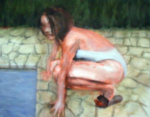 Jeune fille et piscine - acrylique sur toile 117 X 95 cm 2012