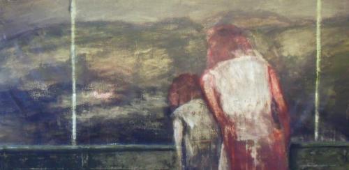 Personnages devant un paysage - acrylique sur toile 187 X 93 cm 2012