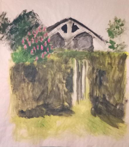 Pignon et haie - acrylique sur papier kraft 100X 120 cm 2023