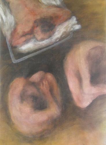 Trois figures avec lit de camp -  acrylique sur toile 59 X 81 cm 2007